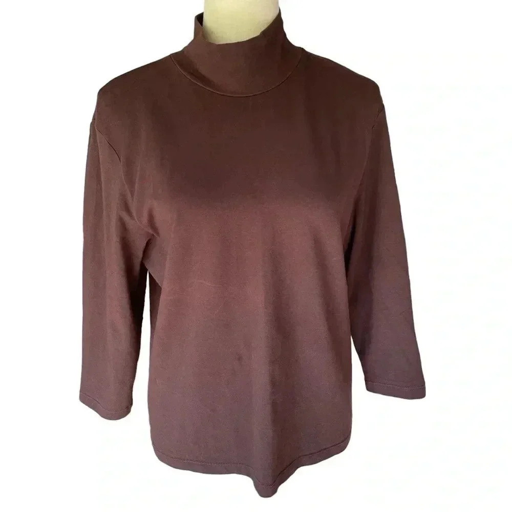 Brooks Stretch Cotton Blend Turtleneck Brown Women Size XL